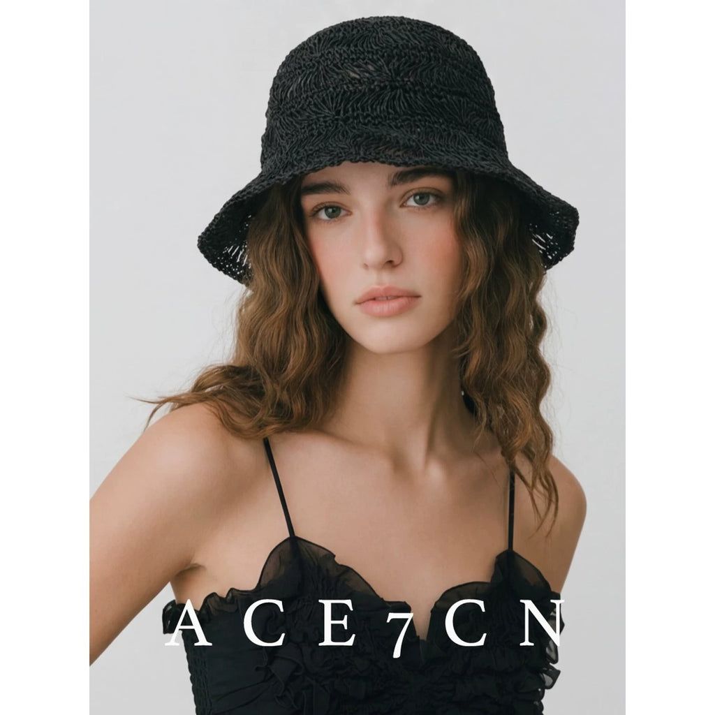 Lightweight Openwork Woven Bucket Hat Breathable Soft