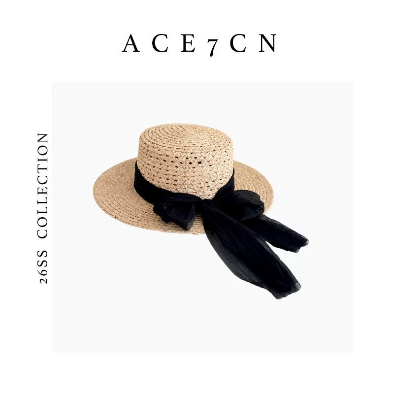 Classic French Fairy Elegant Raffia Flat-Top Hat