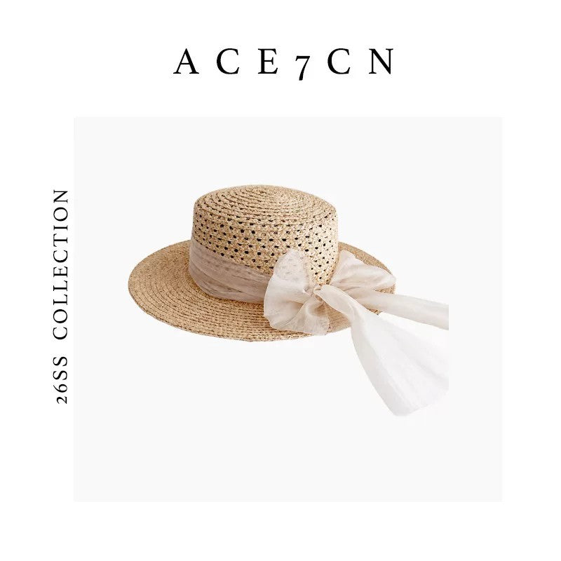 Classic French Fairy Elegant Raffia Flat-Top Hat