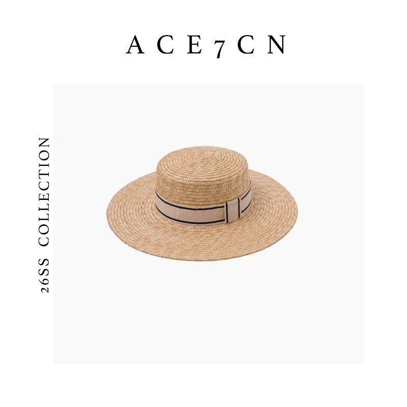 British Vintage Premium Wheat-Straw Straw Hat Hand-Woven