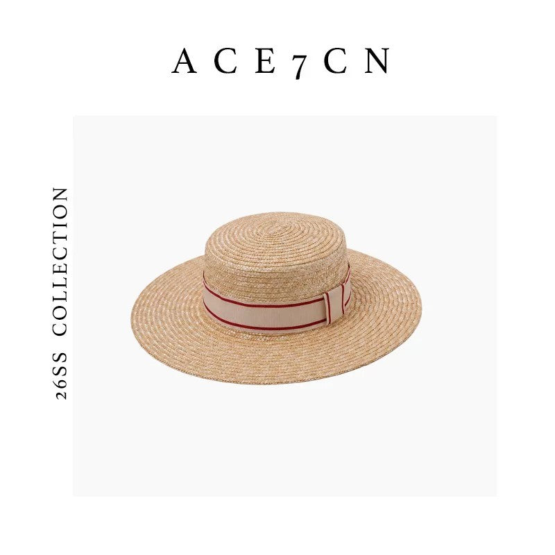 British Vintage Premium Wheat-Straw Straw Hat Hand-Woven
