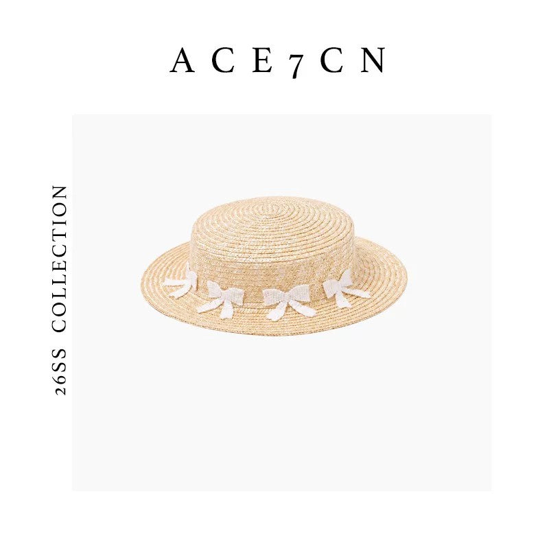 Parisian Natural Wheat-Straw Straw Hat Hand-Woven Bow