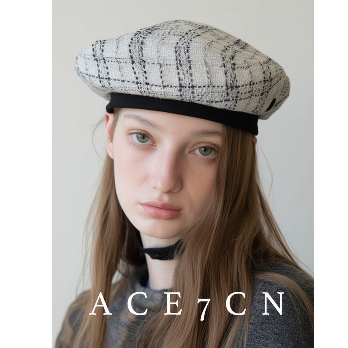 Classic Tweed Hat Japanese Plaid Beret Elegant