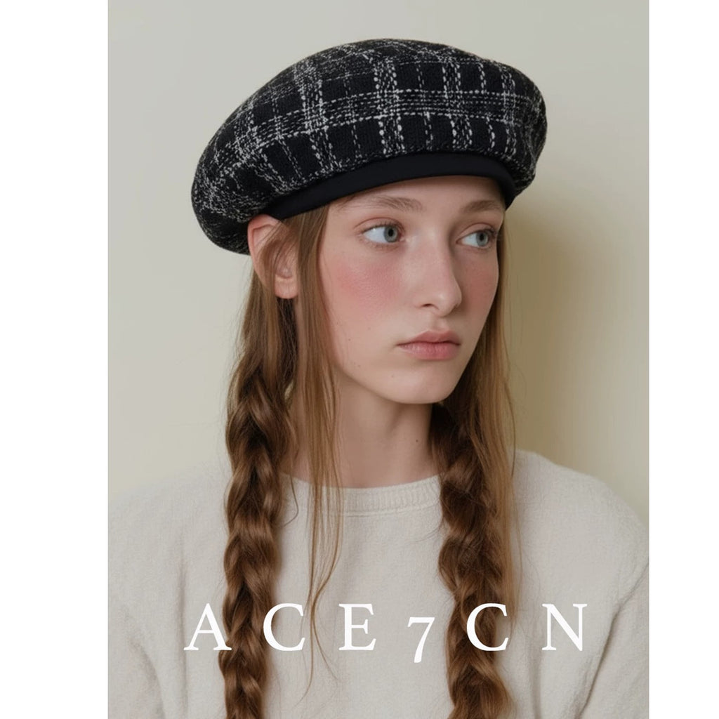 Classic Tweed Hat Japanese Plaid Beret Elegant