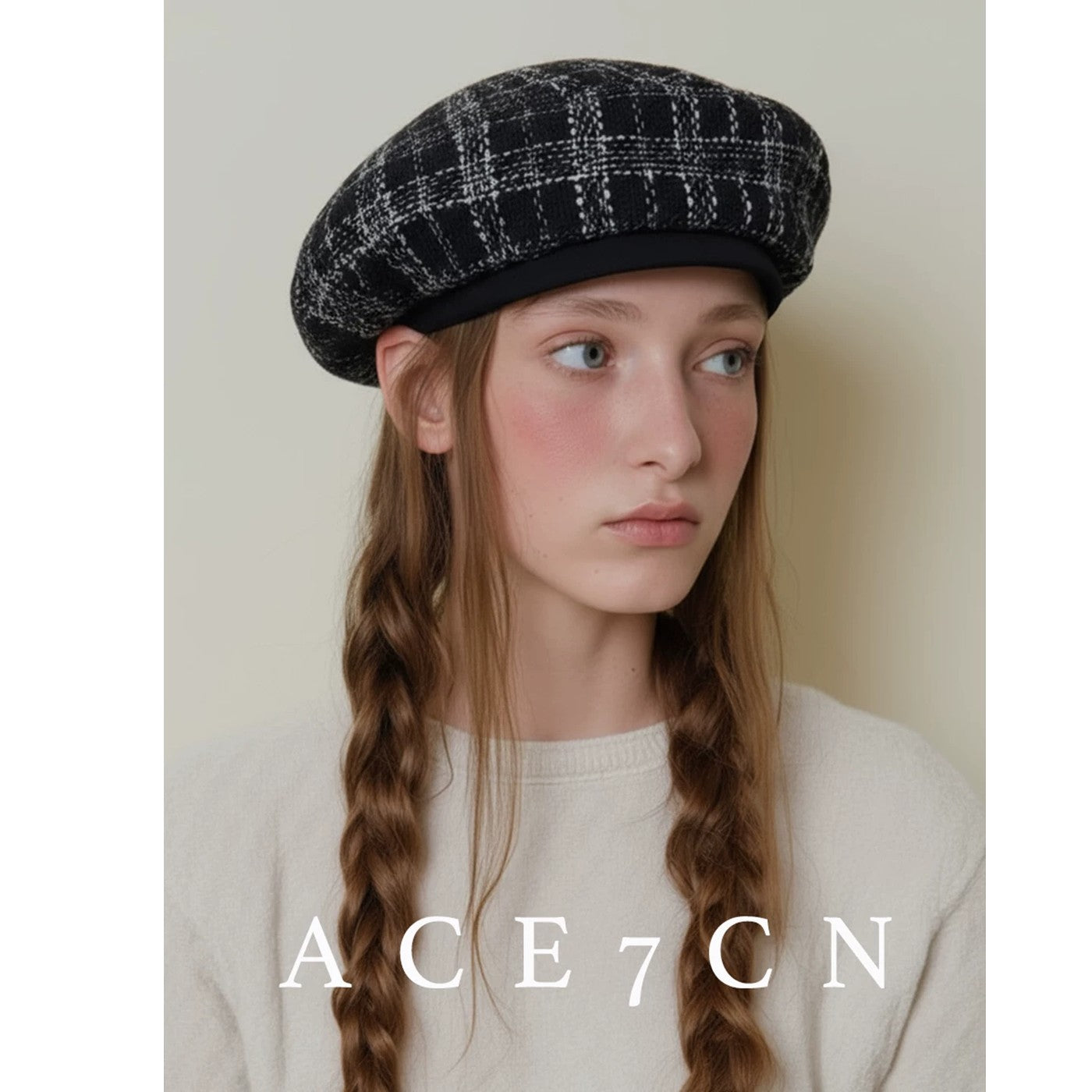Classic Tweed Hat Japanese Plaid Beret Elegant