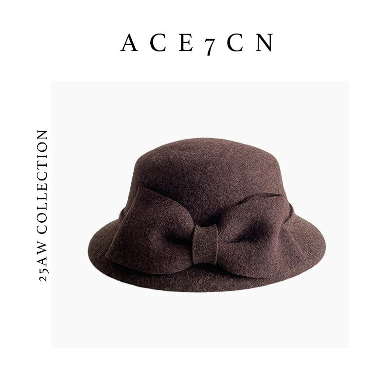 100 Wool Bow Bucket Hat Hepburn Lady