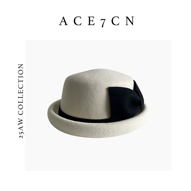 100 Wool French Hepburn-Style Bow Dress Hat