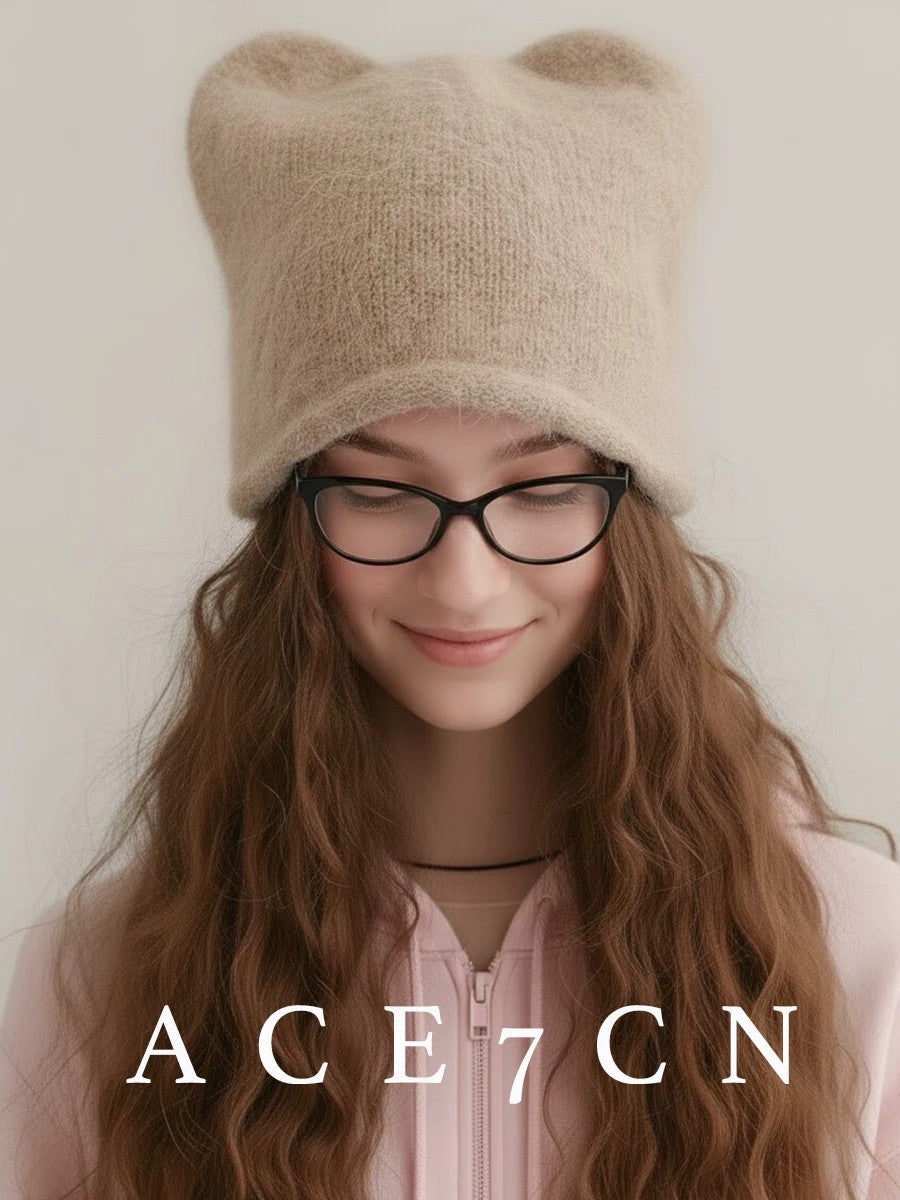 Nordic Cat-Ear Beanie Winter Angora Warm Knit