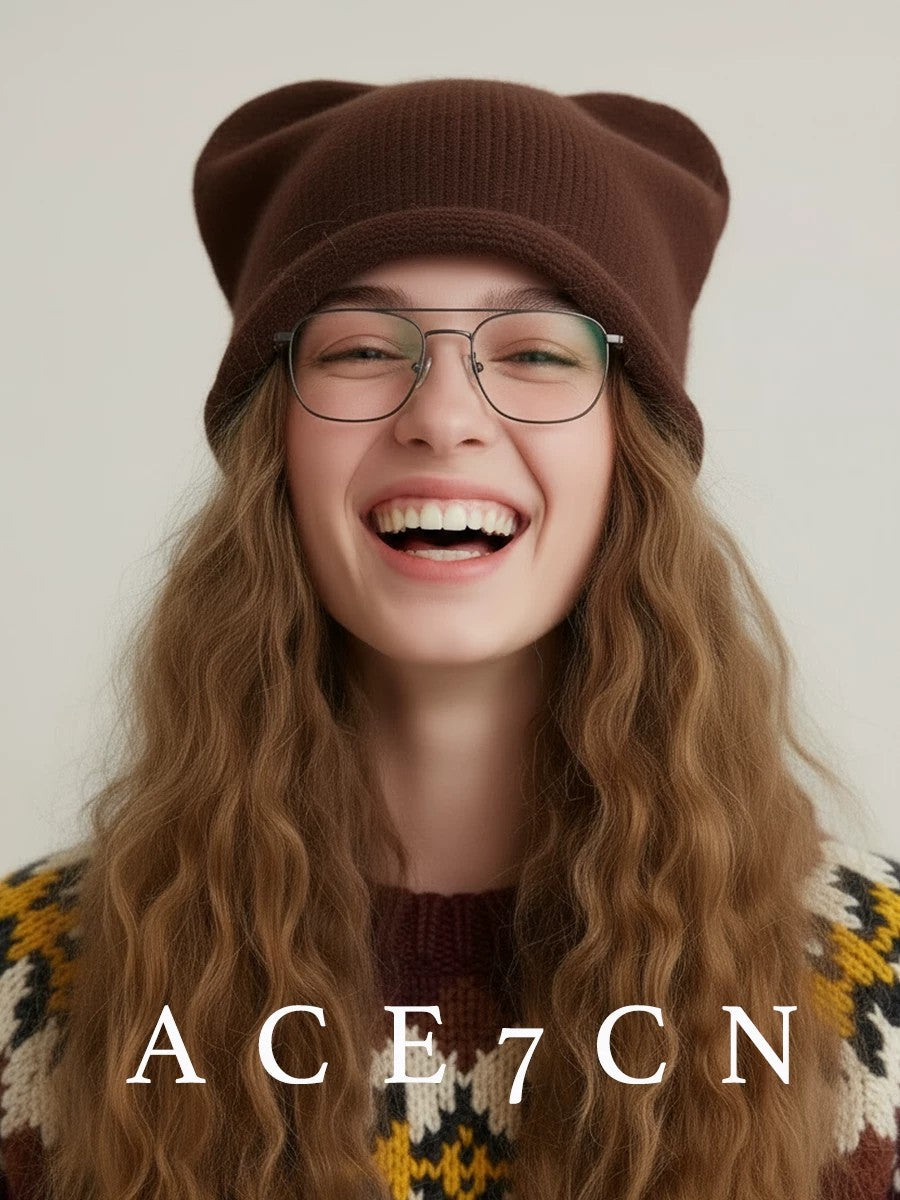 Nordic Cat-Ear Beanie Winter Angora Warm Knit