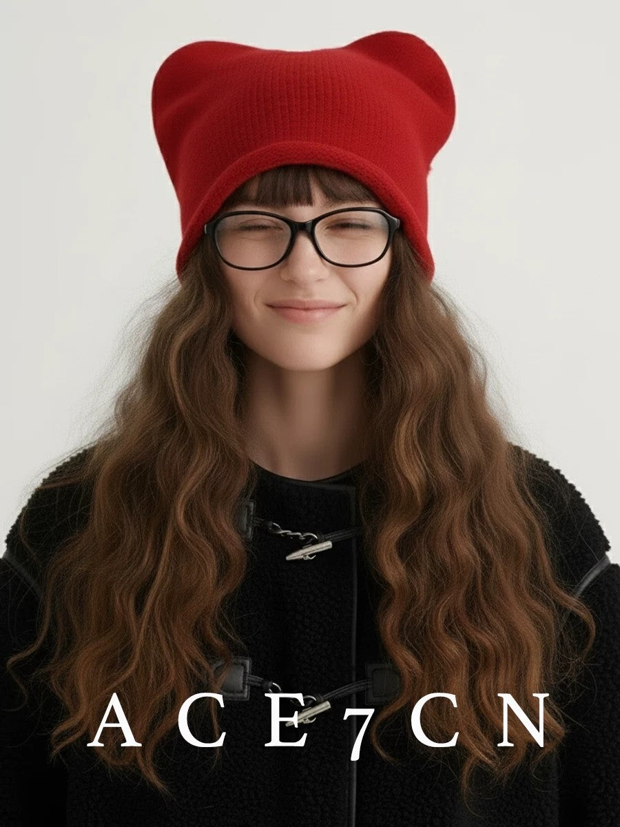 Nordic Cat-Ear Beanie Winter Angora Warm Knit