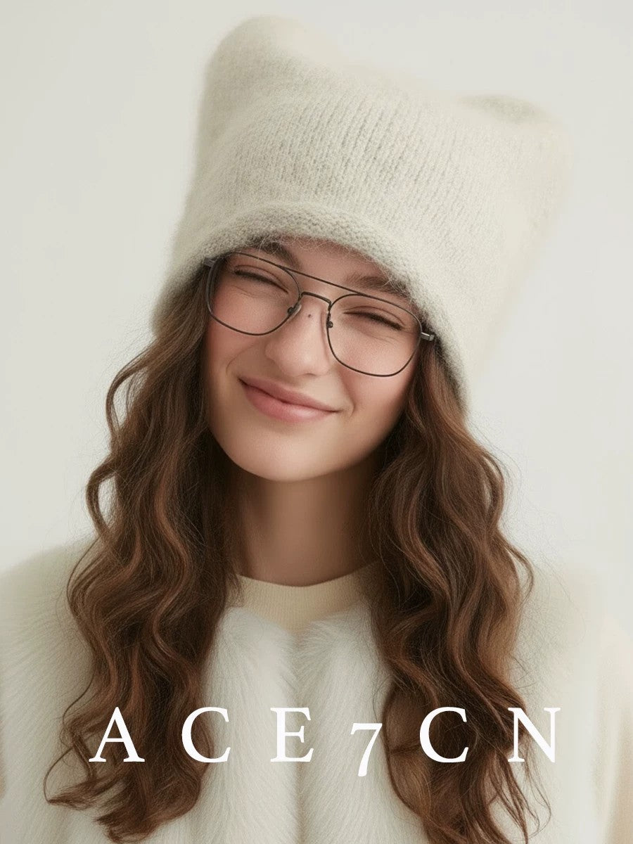 Nordic Snow Cat-Ear Beanie Angora Warm Knit