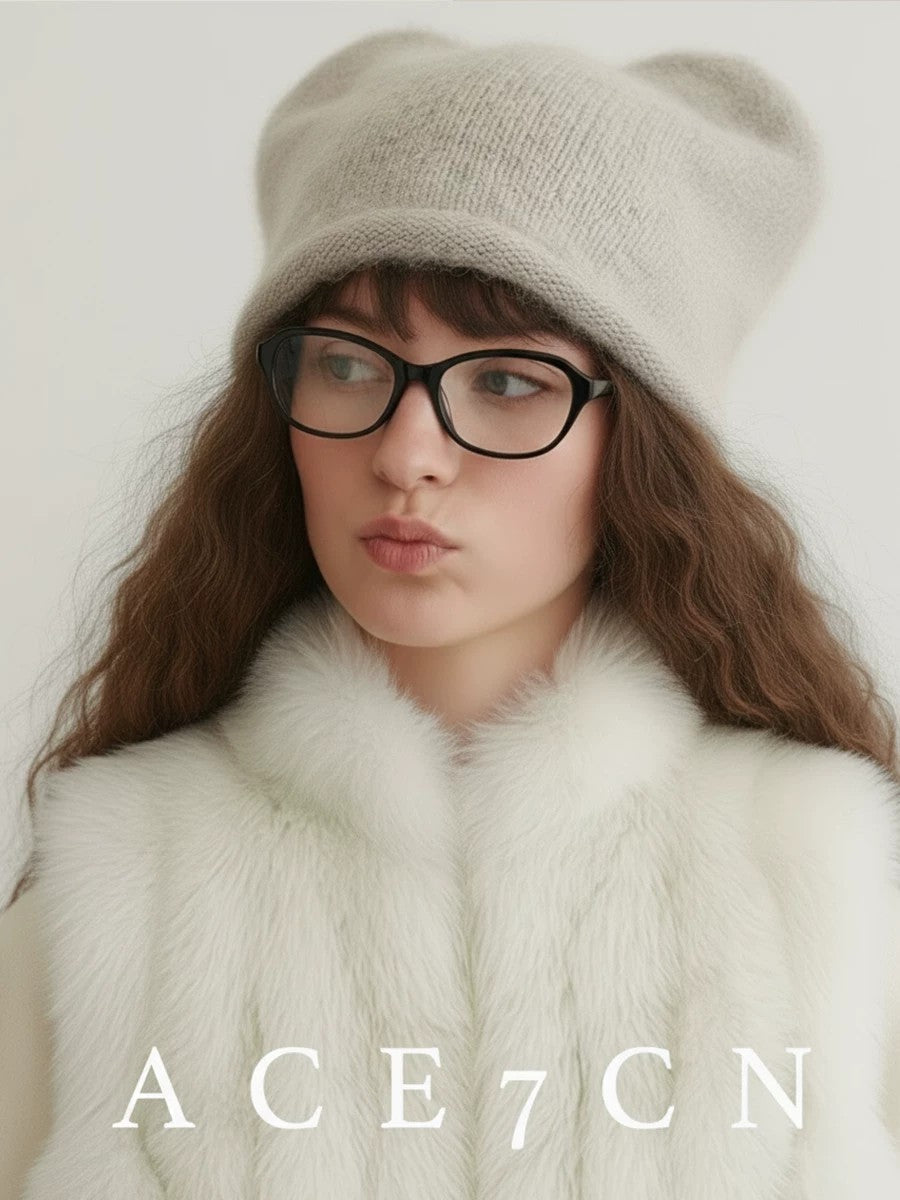 Nordic Snow Cat-Ear Beanie Angora Warm Knit