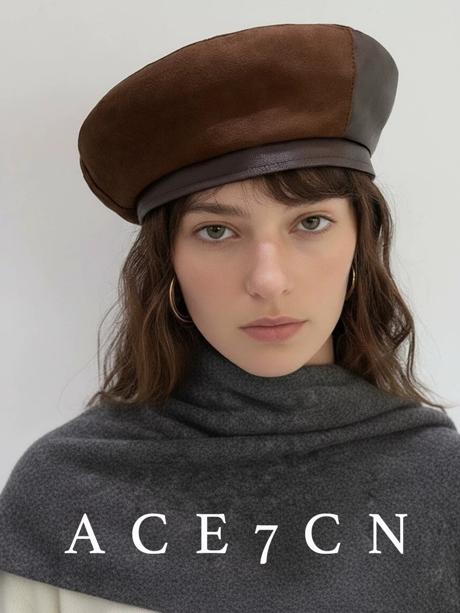 British Vintage Suede Beret Leather-Trim Painter Beret