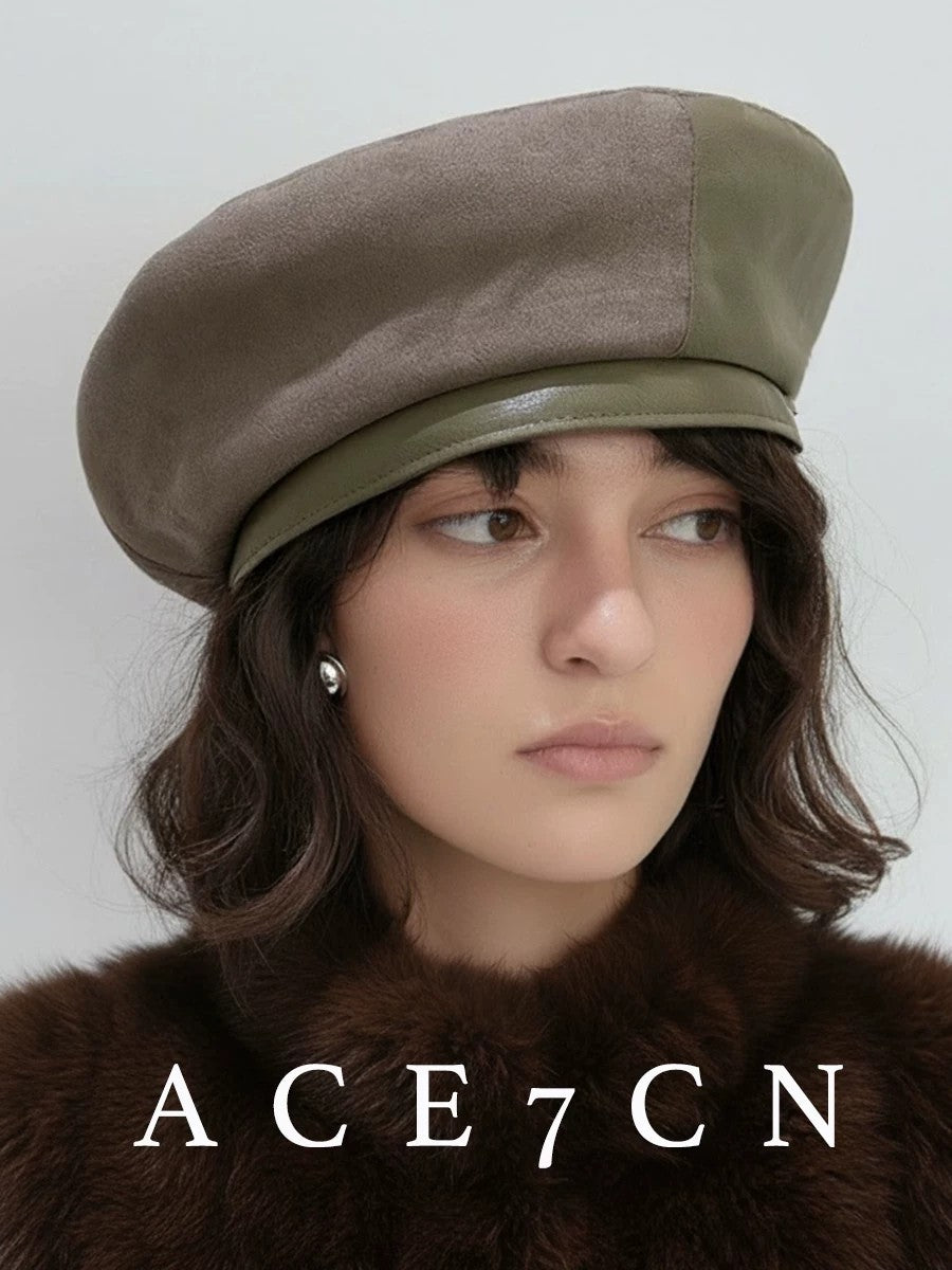 British Vintage Suede Beret Leather-Trim Painter Beret