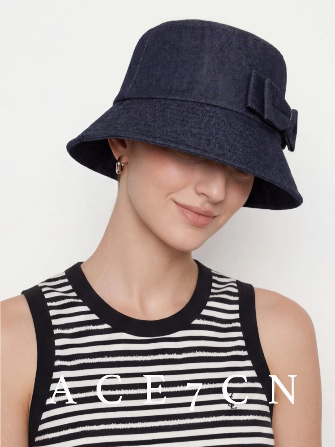 Japanese Vintage Classic Denim Bucket Hat Bow