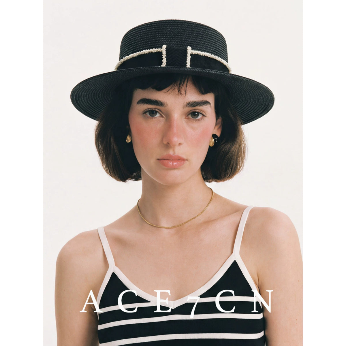 Parisian Tweed Classic Paper-Straw Dress Hat Elegant