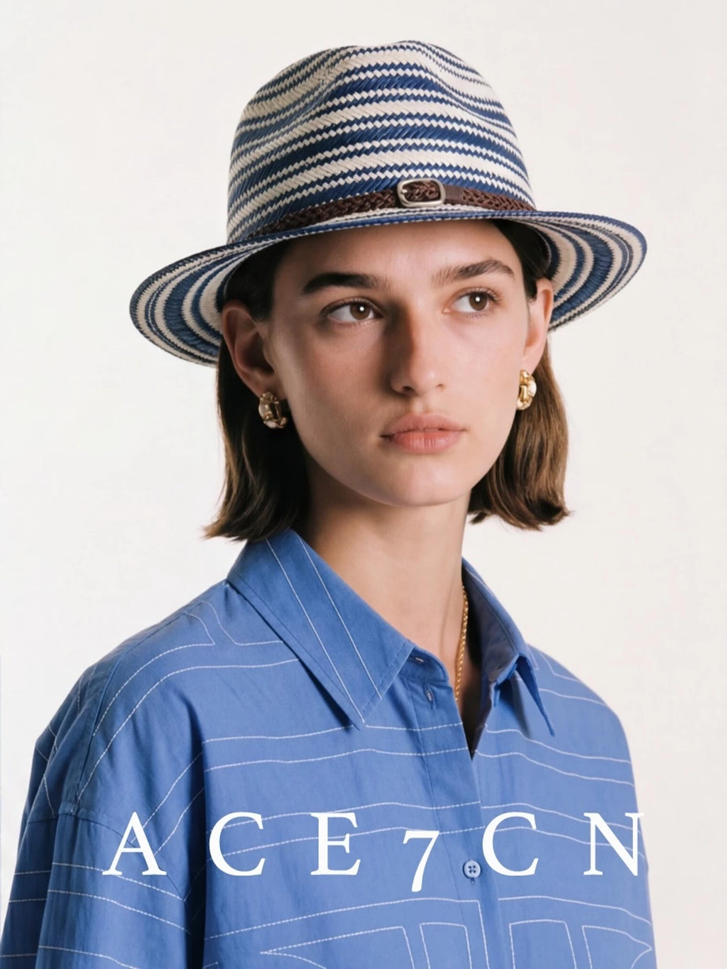 Nautical British Vintage Blue-White Striped Straw Hat