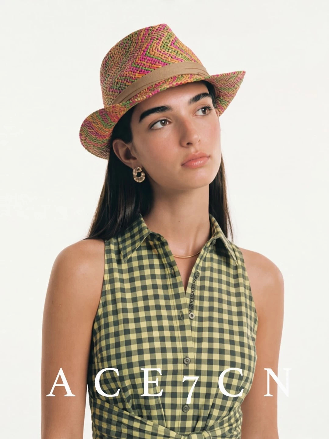 Nordic Colorful Multicolor-Yarn Straw-Woven Fedora American Western