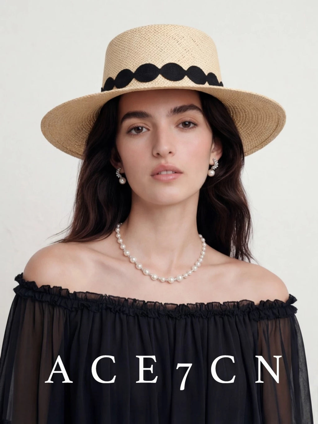 British Vintage Natural Natural-Straw Dress Hat Lace