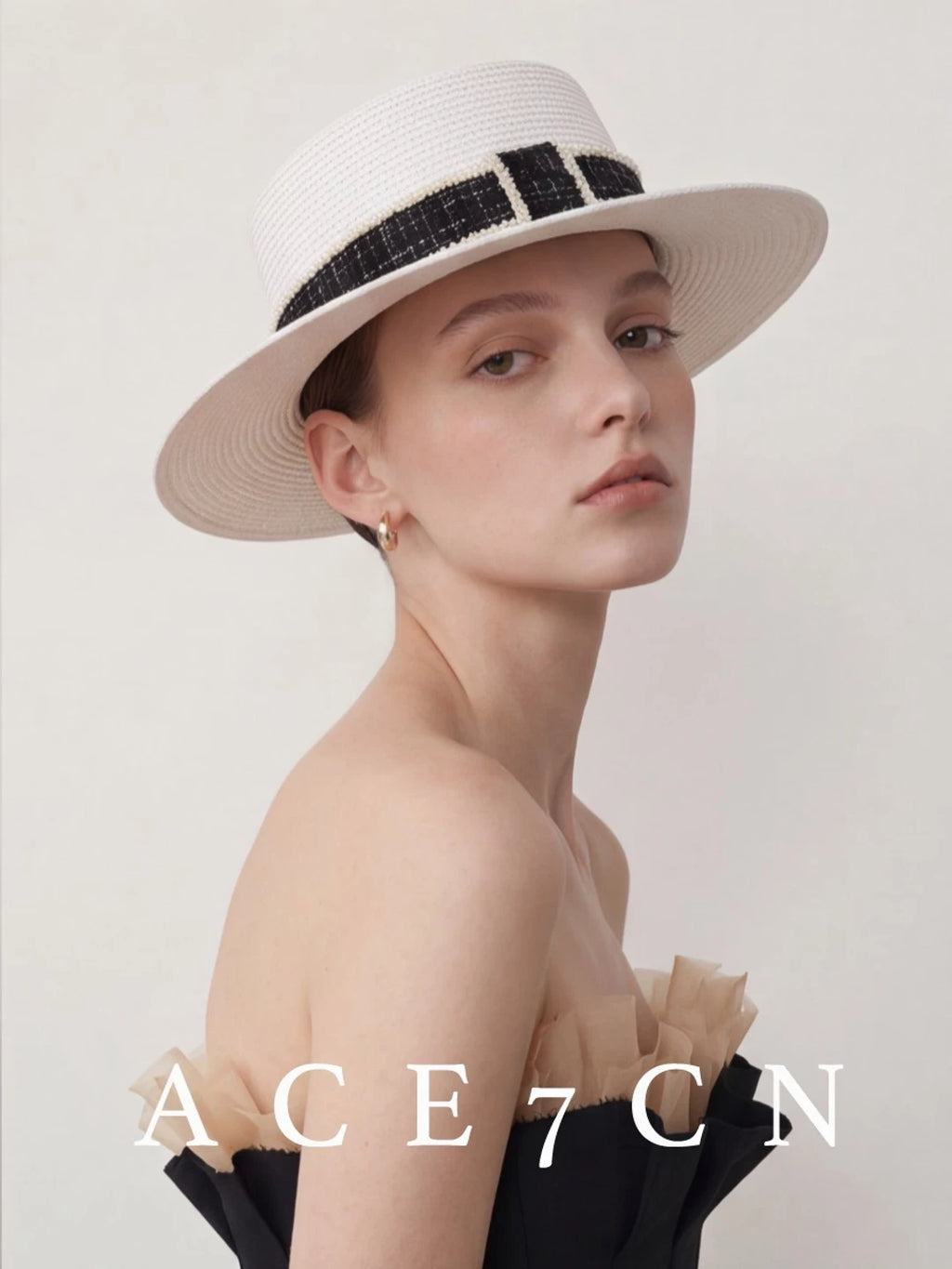 Parisian Tweed Classic Paper-Straw Dress Hat Elegant