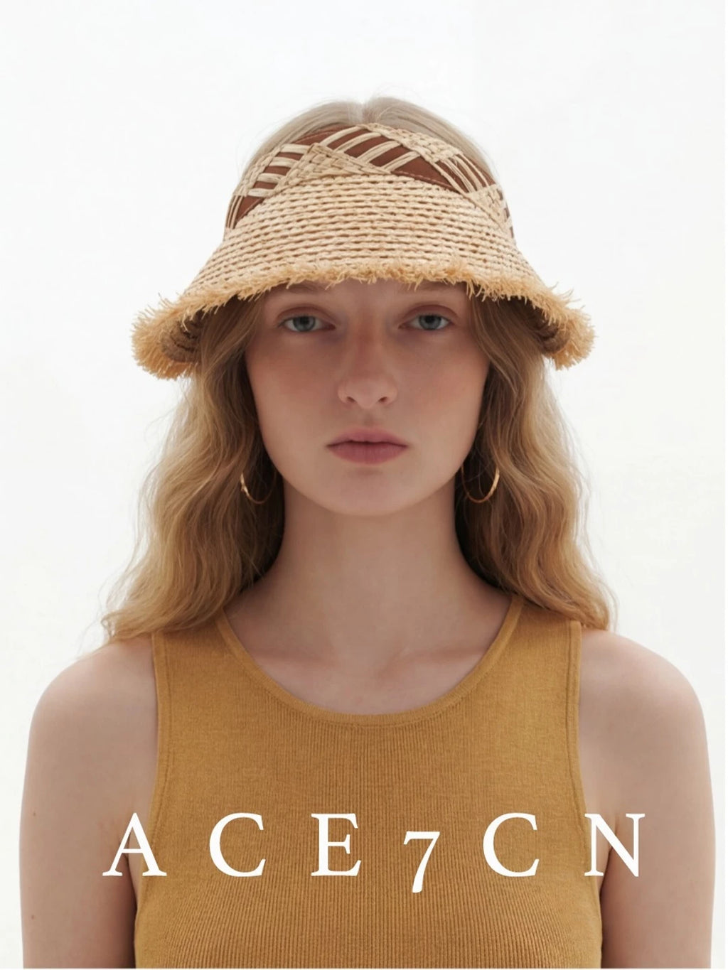 Japanese Artsy Straw-Woven Visor Plaid Wide-Brim Sun-Shade