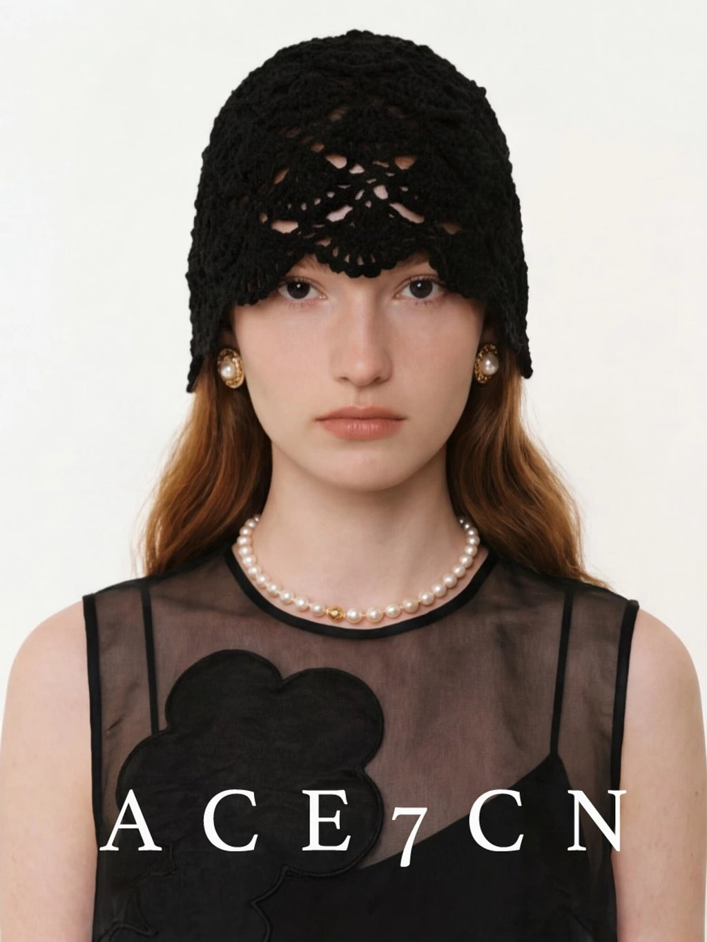 South-France Resort Hand-Crochet Openwork Knit Beanie Headwrap