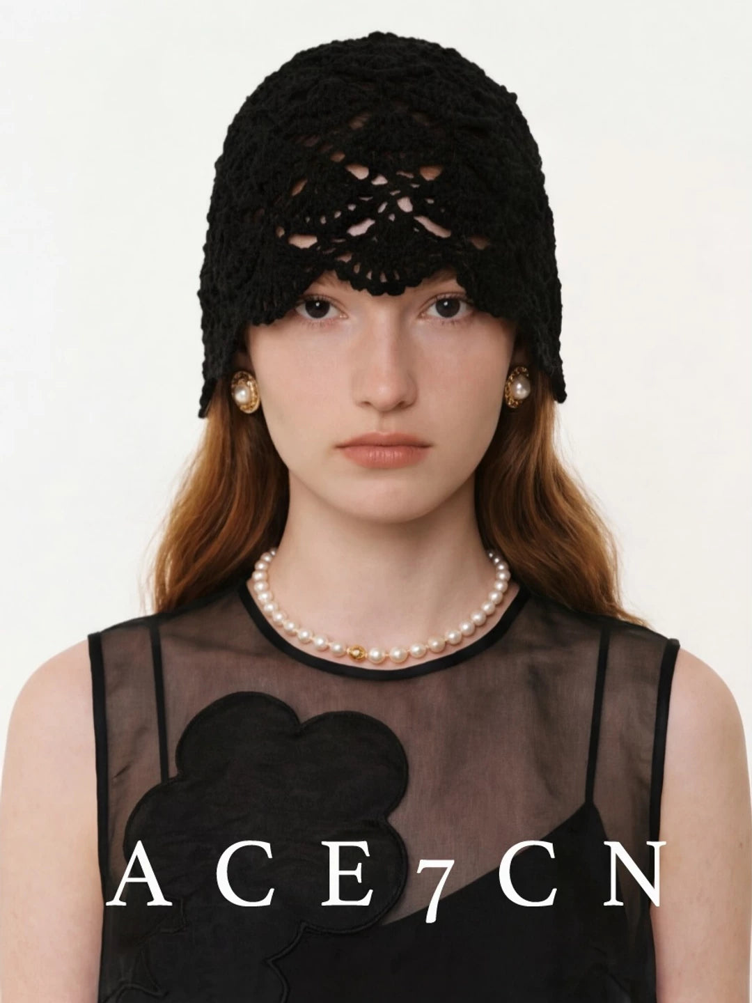 South-France Resort Hand-Crochet Openwork Knit Beanie Headwrap