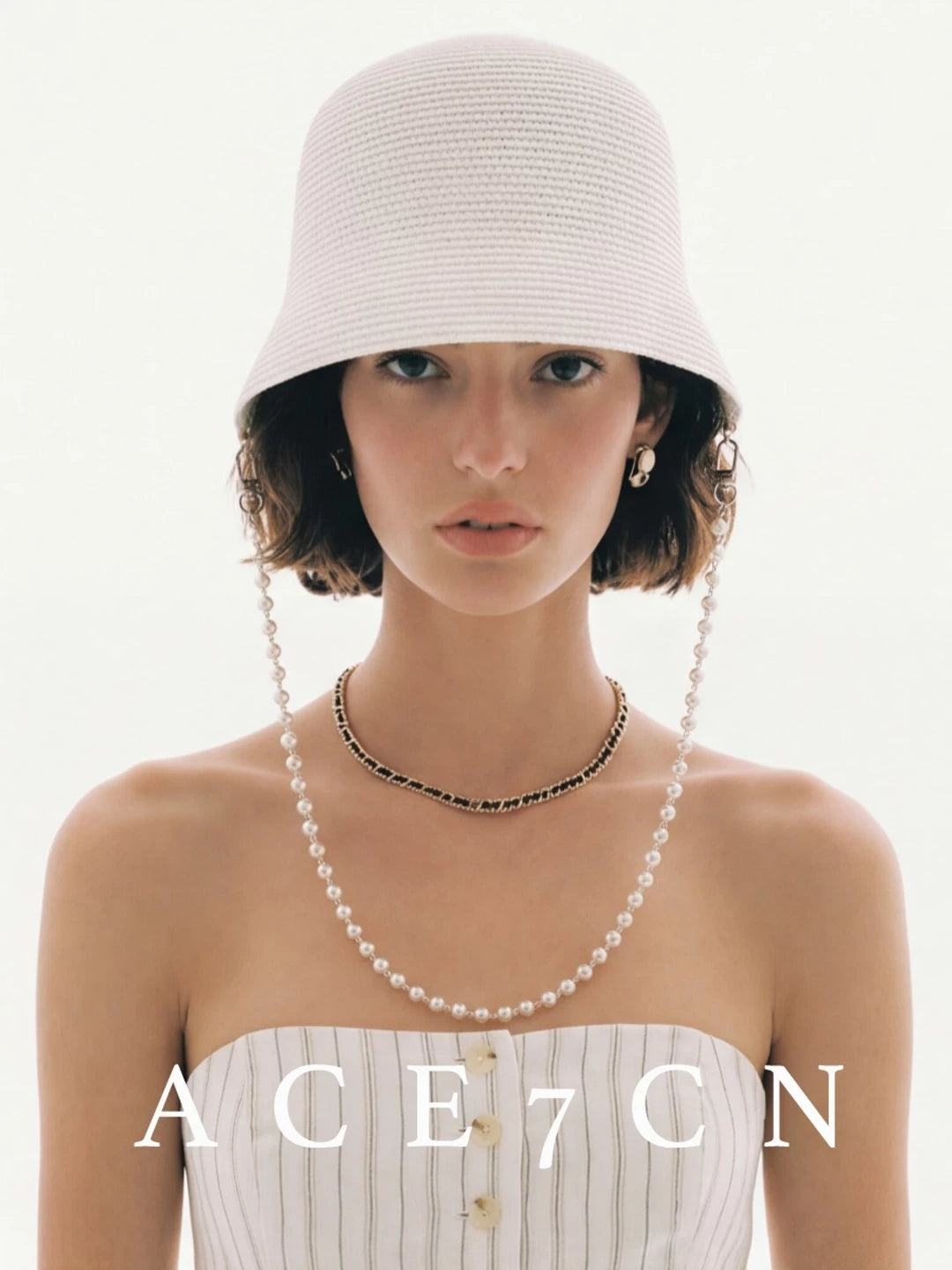 French Vintage White Lampshade Bucket Hat Round-Top