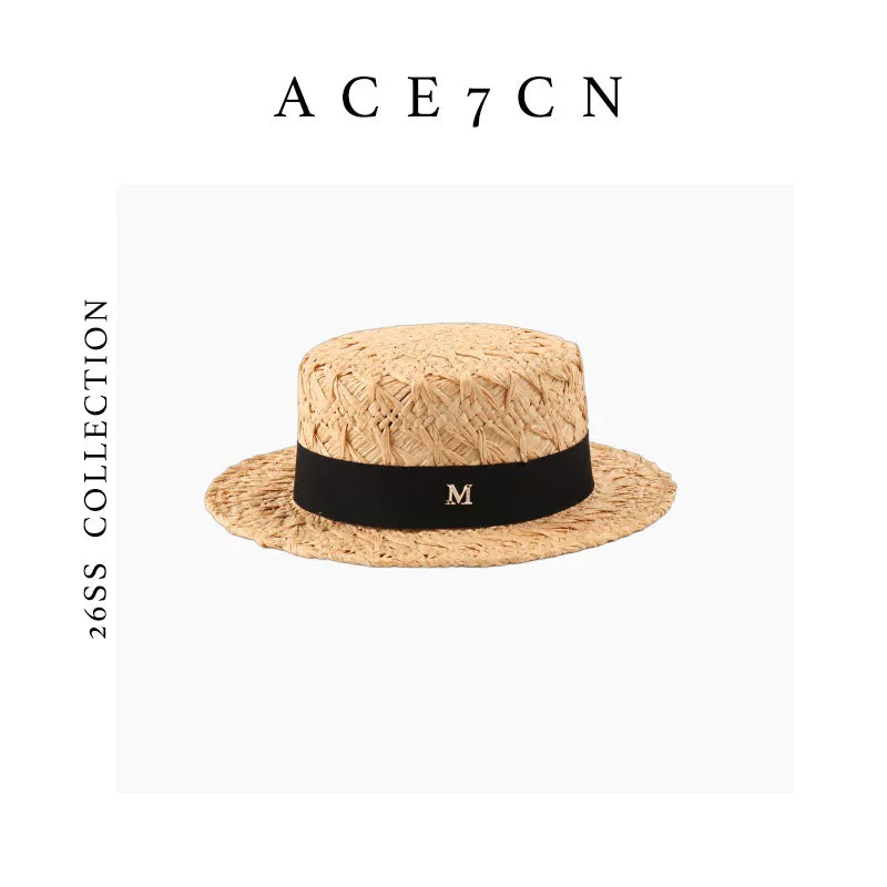 French Elegant Raffia Dress Hat Hand-Woven Straw