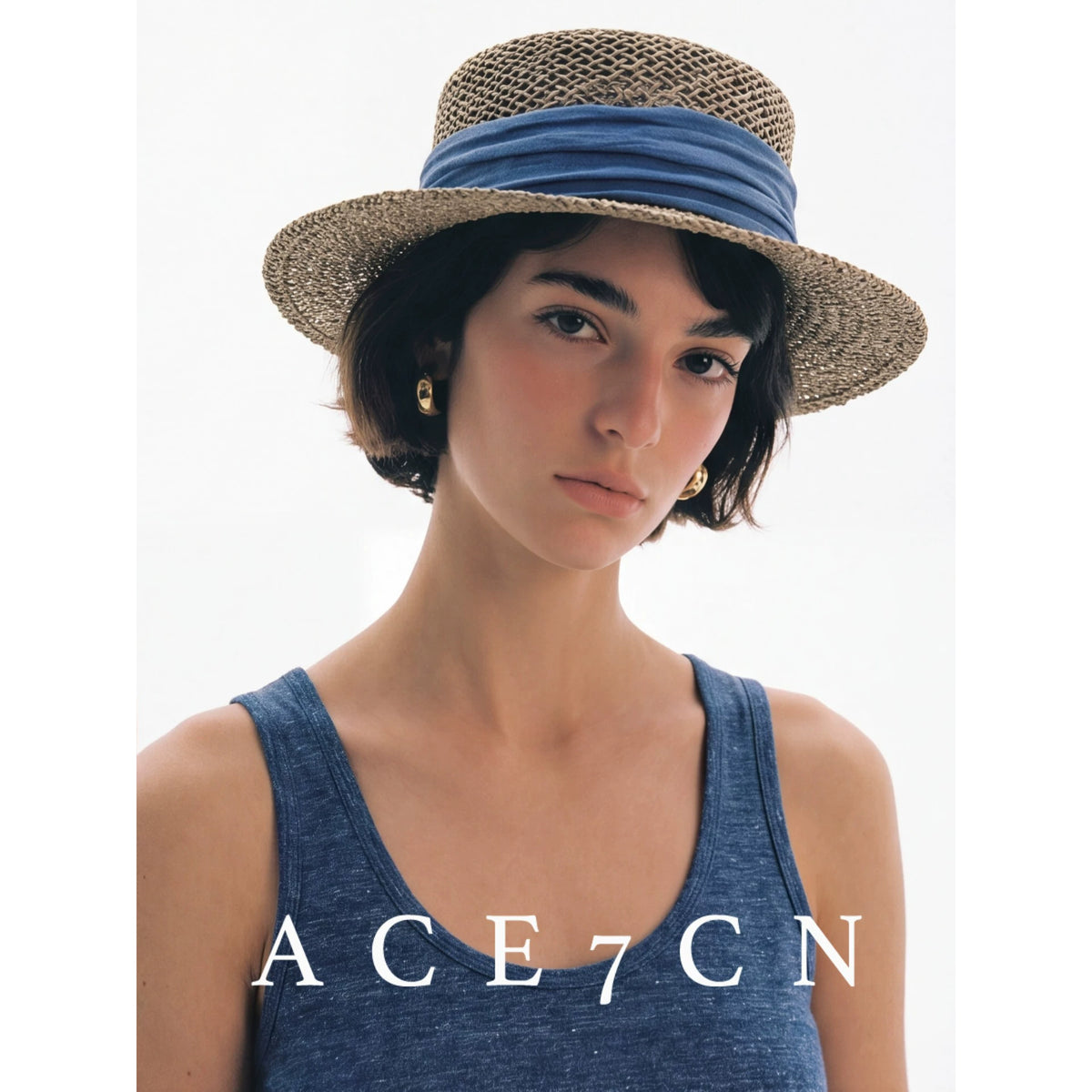 South-France Seagrass Hand-Woven Dress Hat Flat-Top Straw