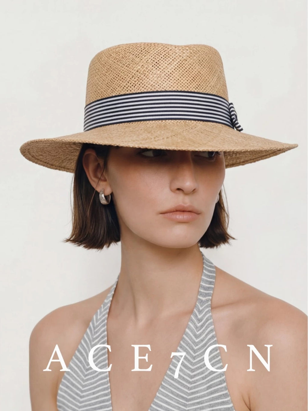 Parisian Urban Chic Natural-Straw Woven Dress Hat