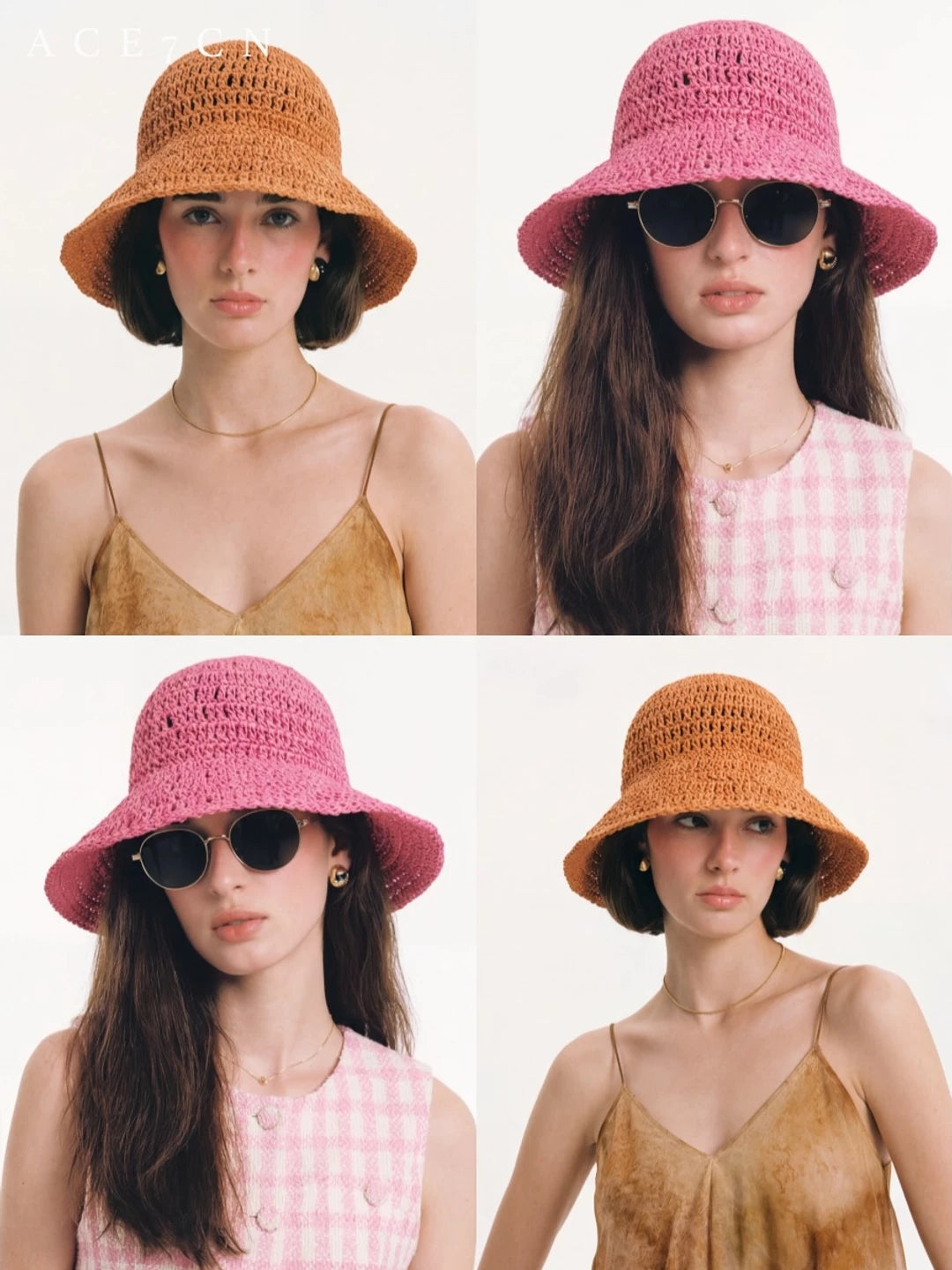 South-France Holiday Hand-Crochet Bucket Hat Woven Breathable