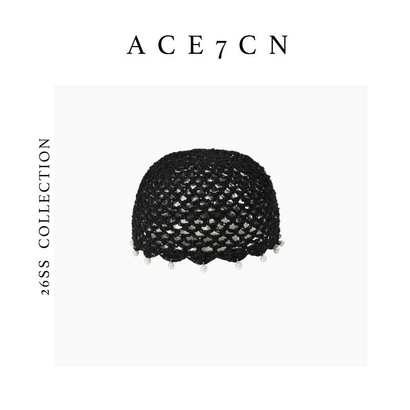 California Resort Hand-Crochet Openwork Knit Beanie Handmade