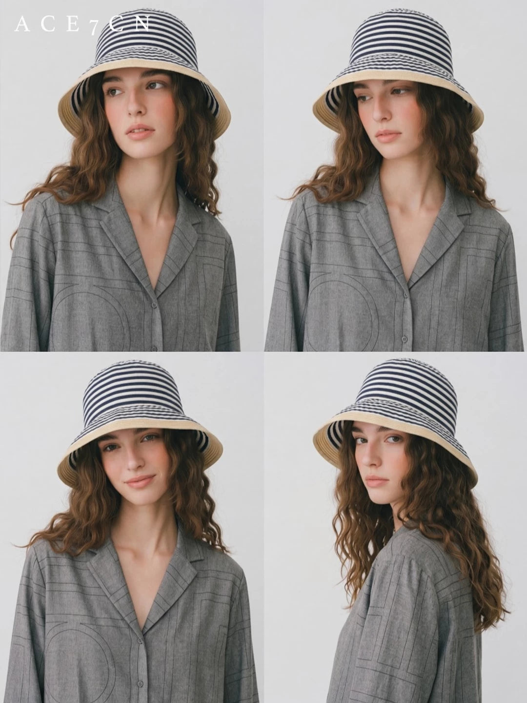 Foldable Portable Bucket Hat Japanese Wide-Brim Striped