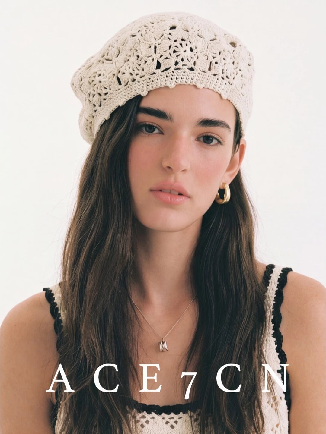 French Elegant Handmade Beret Openwork Lace Painter