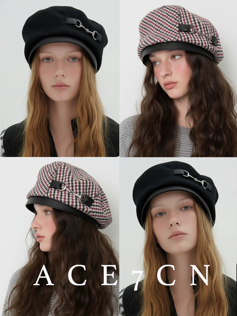 British Navy Cap Plaid Japanese Houndstooth Beret