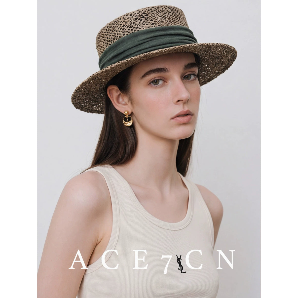South-France Seagrass Hand-Woven Dress Hat Flat-Top Straw