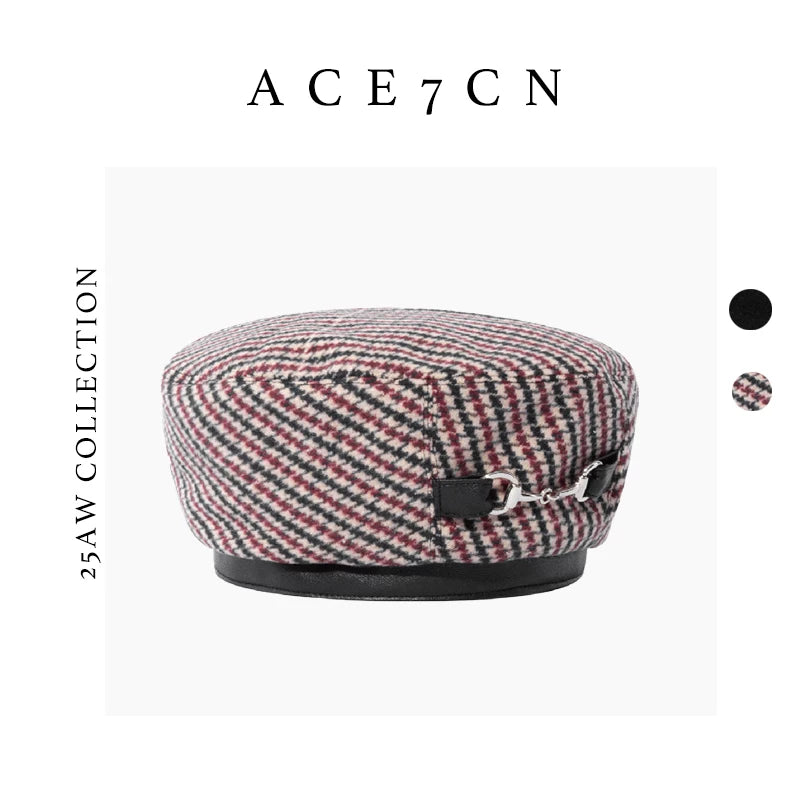 British Navy Cap Plaid Japanese Houndstooth Beret