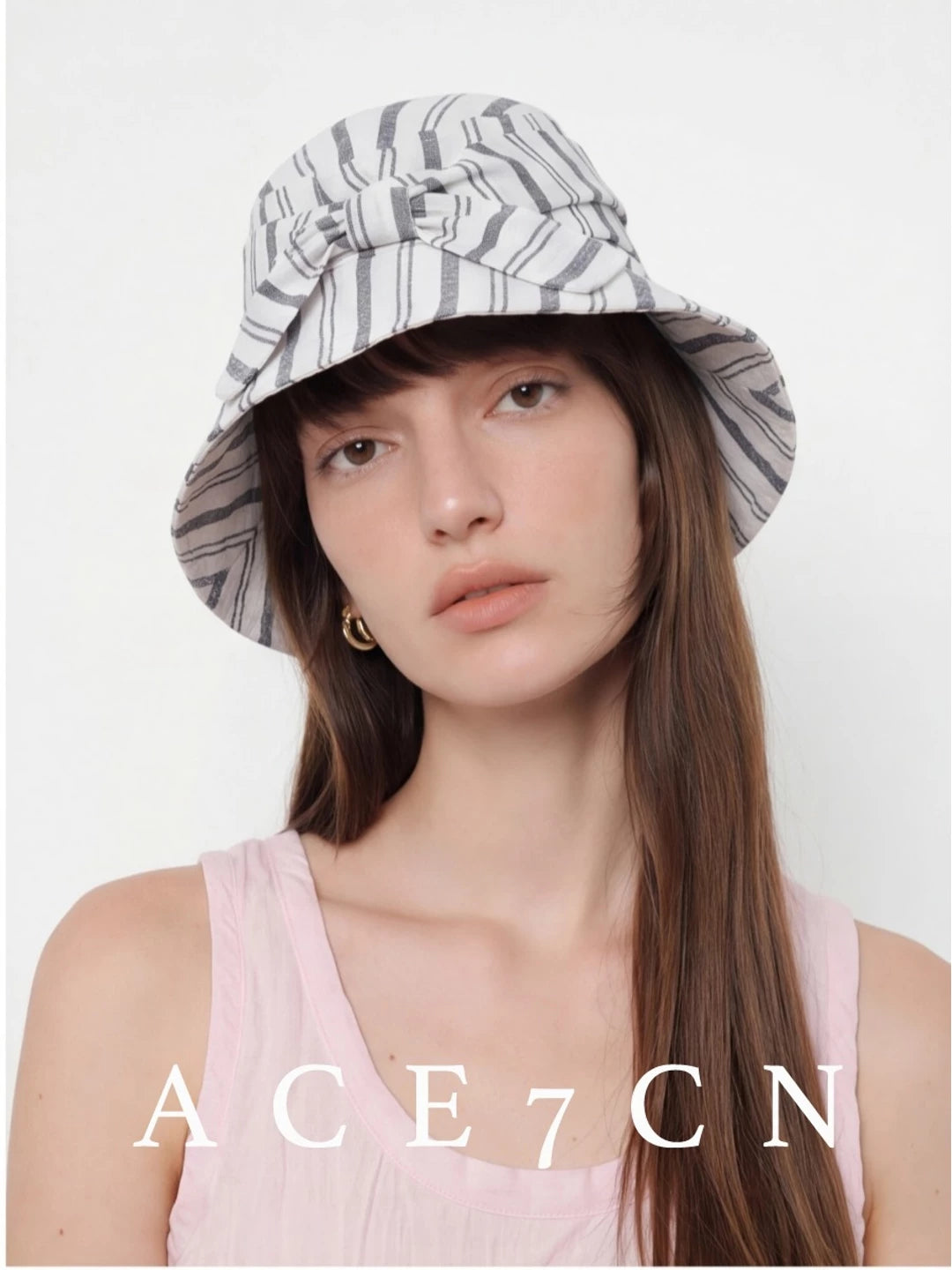 Designer Linen Bucket Hat Bow Wide-Brim Bucket