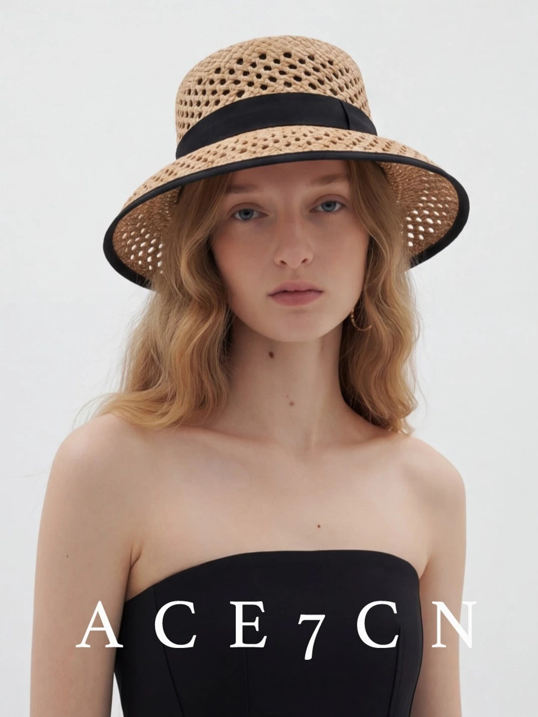 Parisian Runway Hepburn Cloche Hat Straw-Woven Openwork