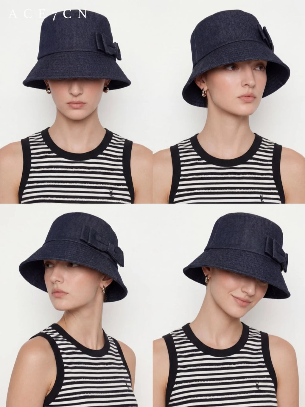 Japanese Vintage Classic Denim Bucket Hat Bow