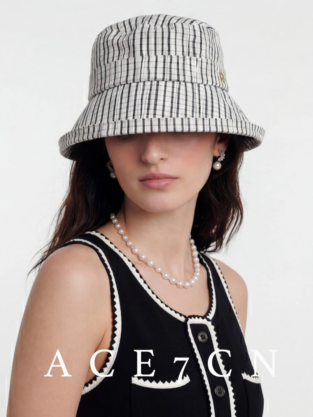 Nautical Hand-Pleated Plaid Bucket Hat Urban Chic