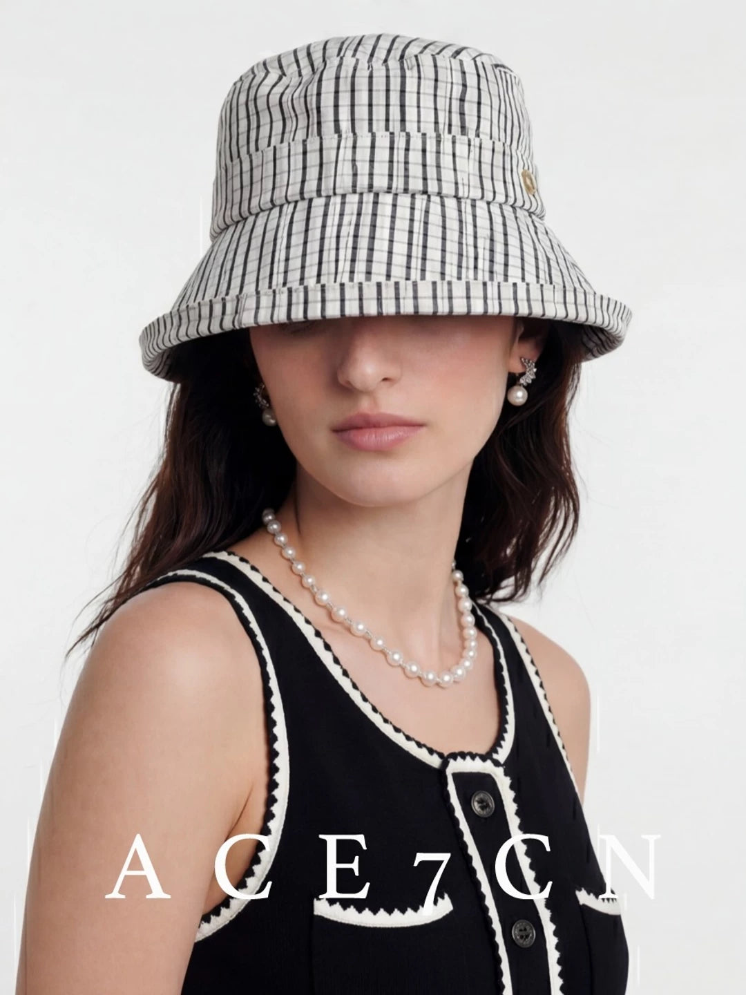 Nautical Hand-Pleated Plaid Bucket Hat Urban Chic
