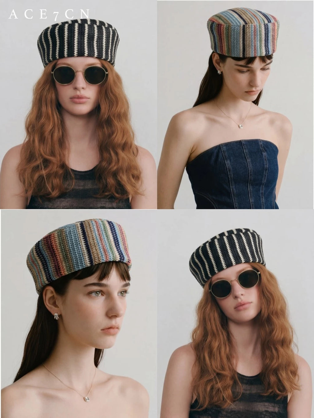 Nordic Relaxed Striped Pillbox Hat Tweed Colorful