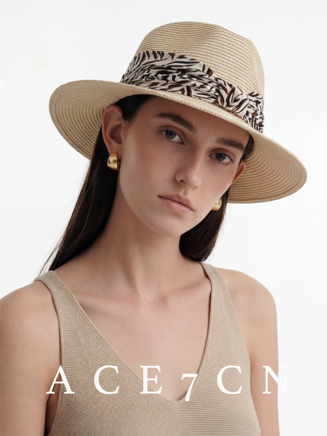Relaxed French Premium Paper-Straw Flat-Top Hat Leopard