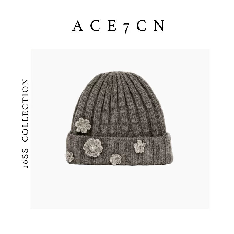 Korean Niche Knit Beanie 26 Autumn-Winter Floral