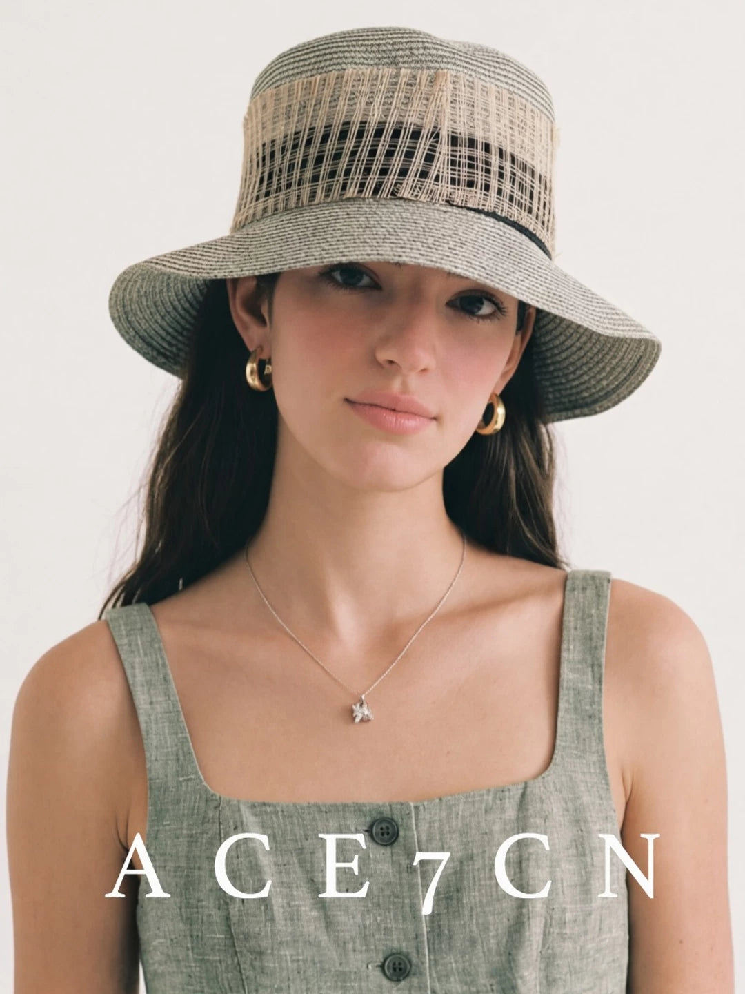 Light-French Straw Hat Classic Tweed Runway Resort