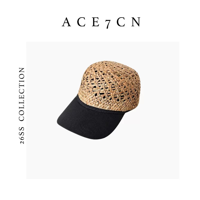 Designer Natural-Straw Openwork Woven Riding Hat Straw-Woven