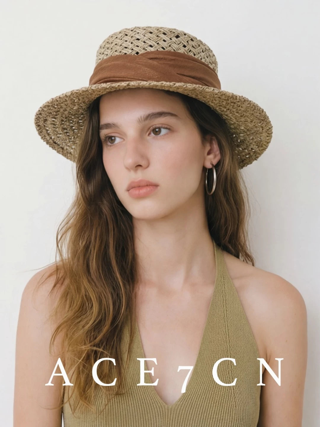 Relaxed French Sun-Shade Straw Hat Refined Dress
