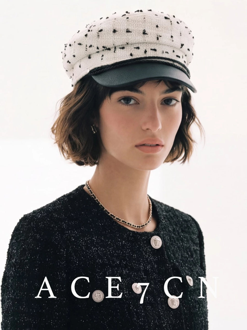 Parisian Vintage Tweed Classic Newsboy Cap Leather-Trim